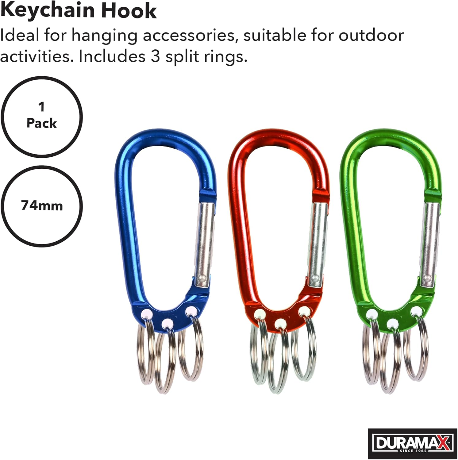 Duramax Keychain Carabiner Hook, 74 Mm X 6.4 Mm Size