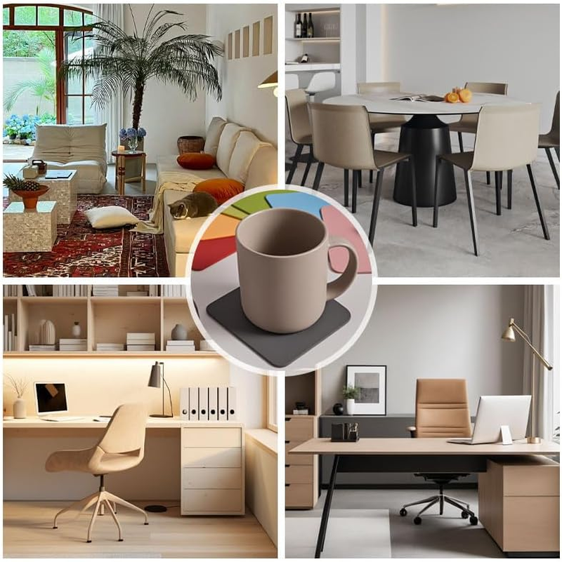 6 PCS Double Color Cup Coasters (Light Deep Grey) - Pink Grey image number 2