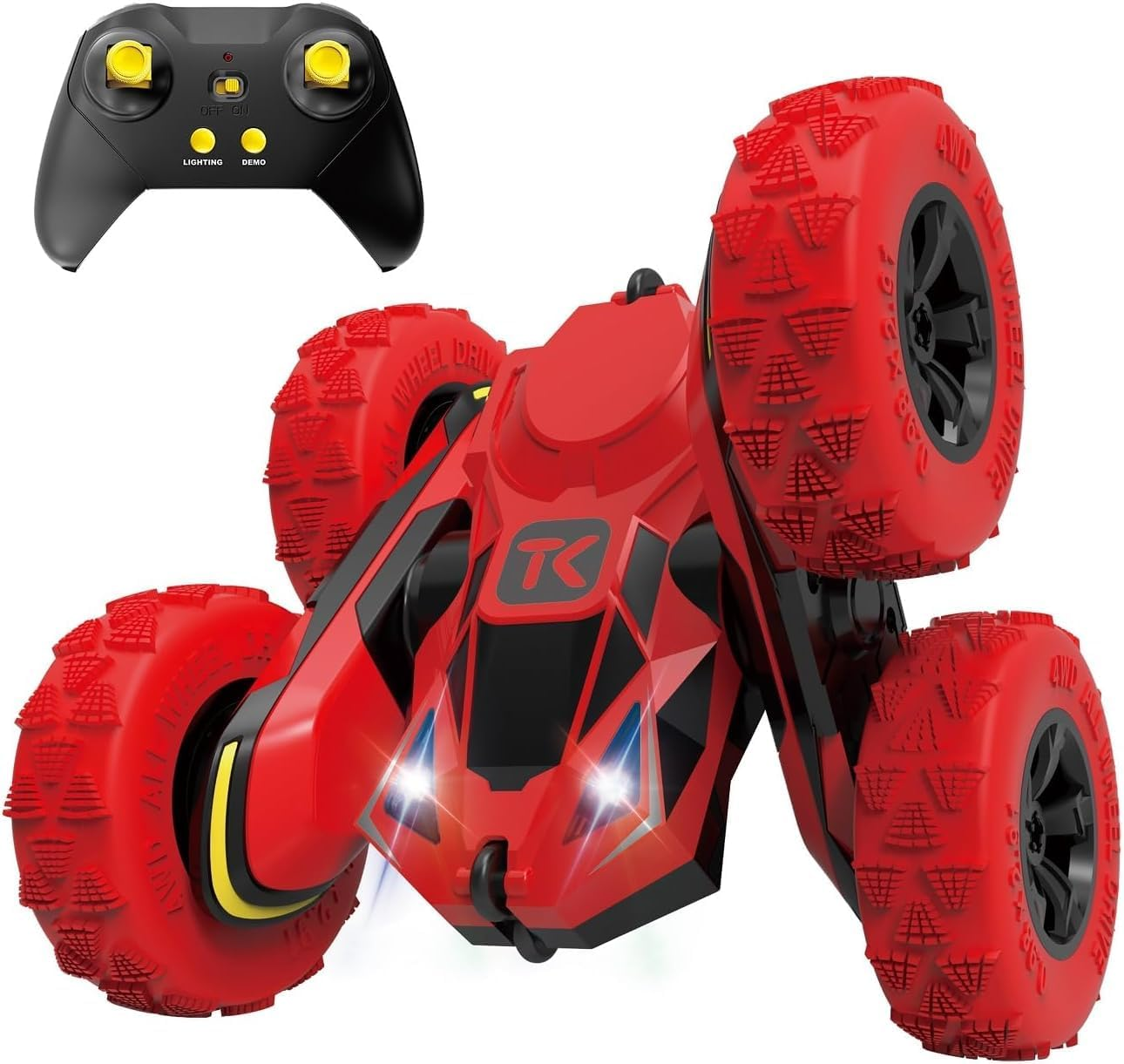 Threeking RC Stunt Cars Remote Control Car with Lights Double-Sided Driving 360-Degree Flips Rotating Car Toy Gifts Presents for Kids Ages 6+, Red