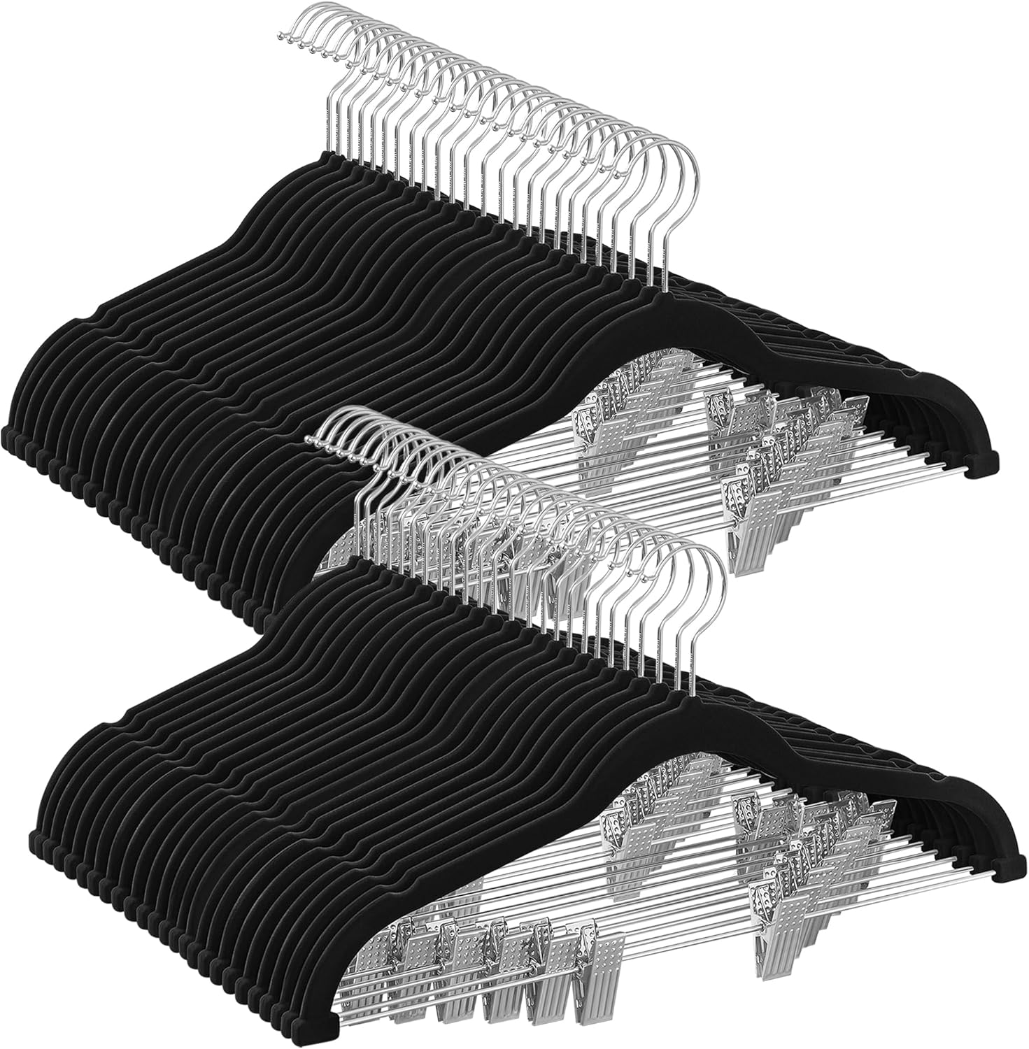 SONGMICS 50-Pack Pants Hangers, 16.7-Inch Long Velvet Hangers with Adjustable Clips, Heavy-Duty, Non-Slip Skirt Hangers, Space-Saving for Pants, Skirts, Coats, Dresses, White UCRF012W50