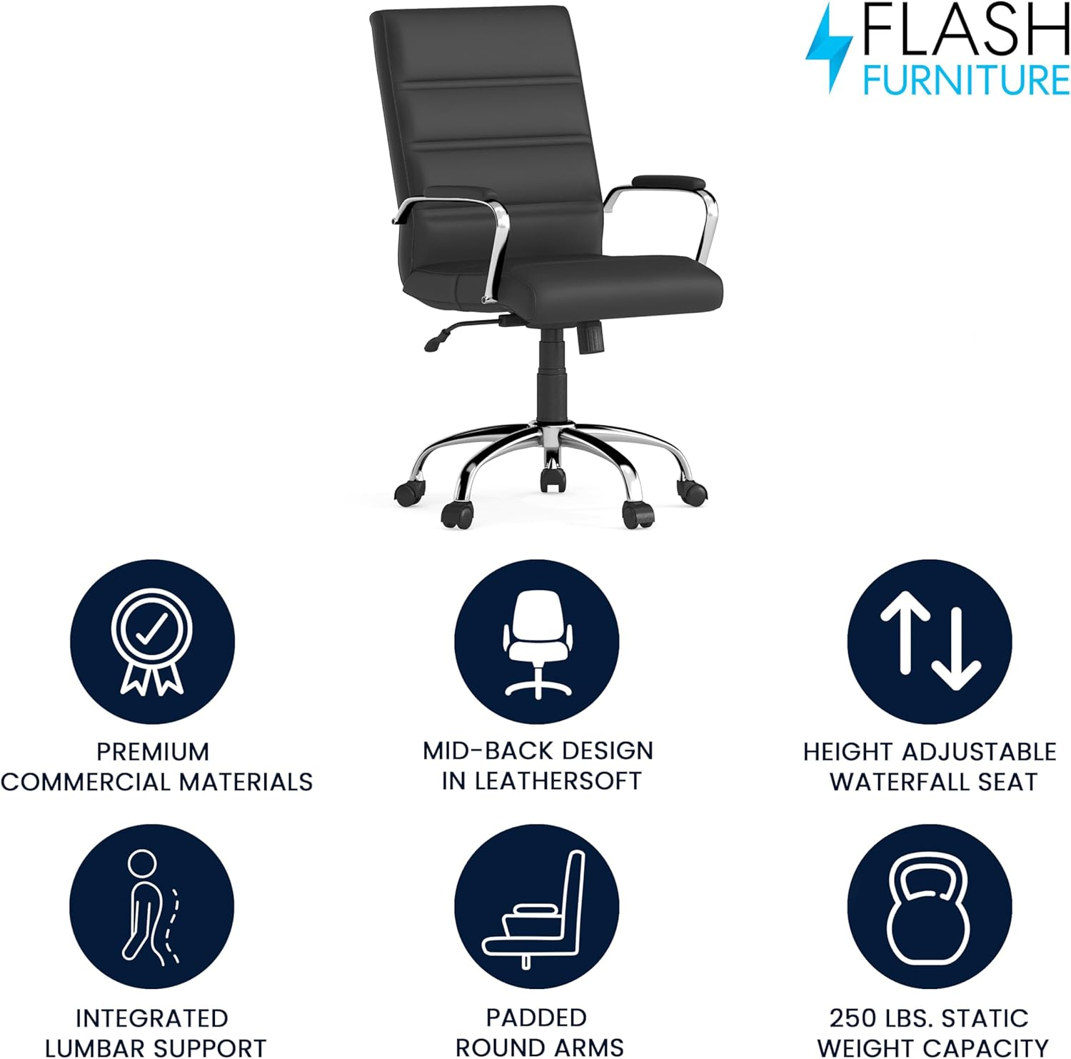 Flash Furniture Mid-Back Black Leathersoft Executive Swivel Office Chair with Chrome Base and Arms image number 5