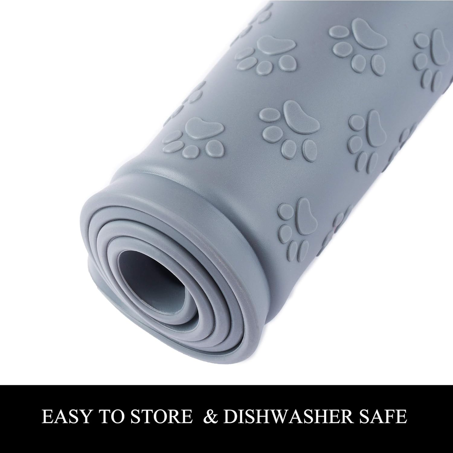 Coomazy Cat & Dog Food Mat, Sillicone Waterproof Pet Bowl Placement Tray to Stop Food Spills and Water Messes Out to Floor (M: 48X30Cm/18.9X11.8In, Grey) image number 3