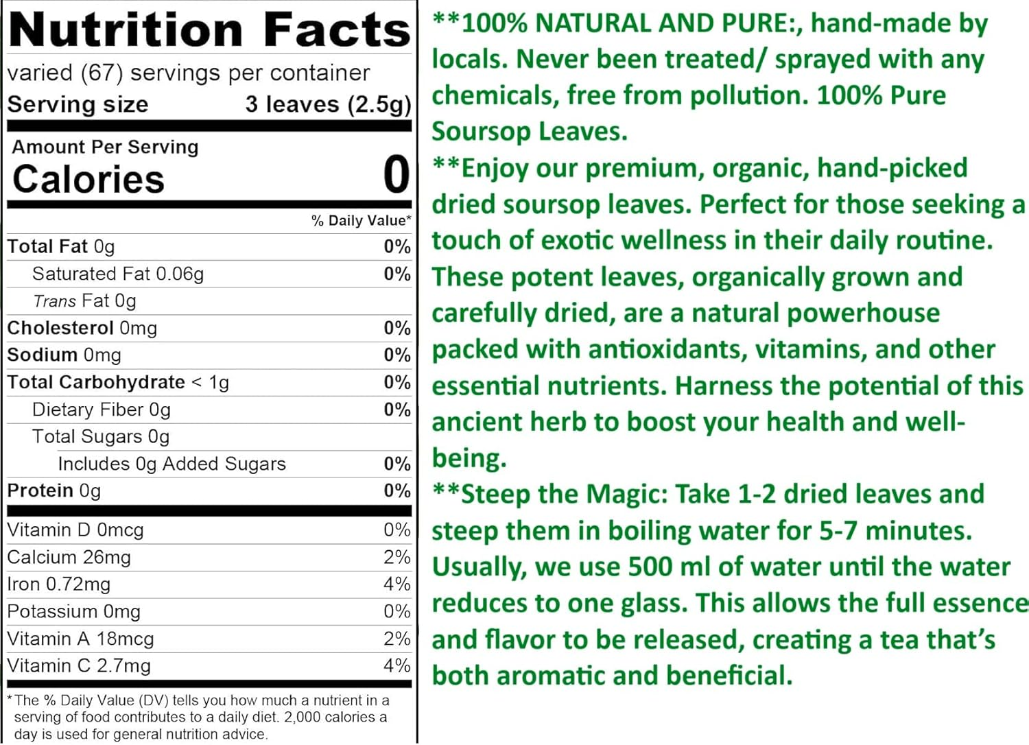 Premium Quality Dried Soursop Graviola 120 Leaves image number 1