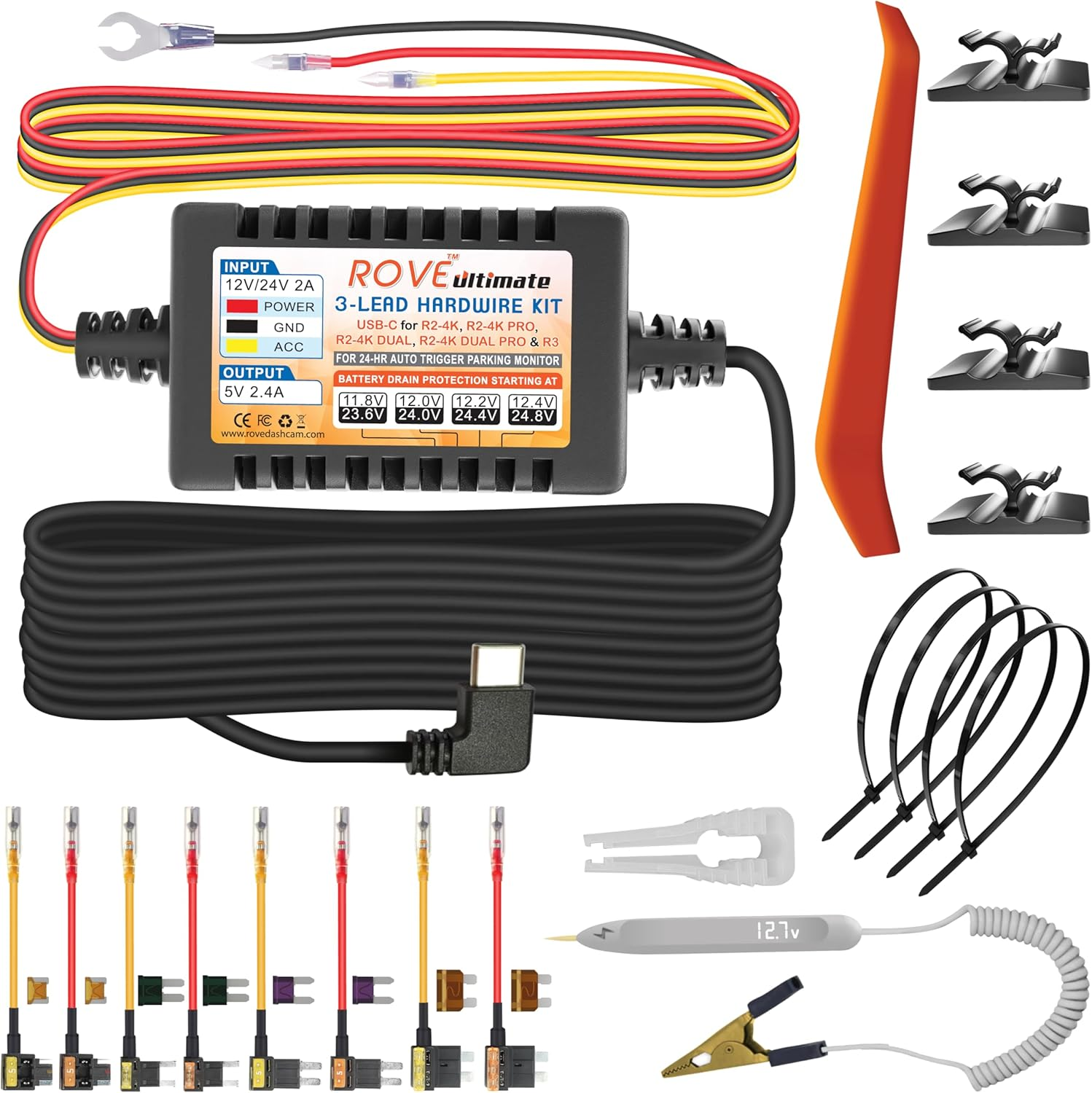 Dash Cam Hardwire Kit | USB Type C Port | for ROVE R2, R2-PRO, R2-Dual and R3 Dash Cam Models | Check Compatibility Image before Purchasing image number 6