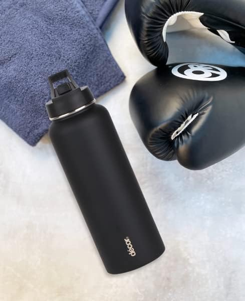 D&eacute;cor Flip Active Stainless Steel Water Bottle | Insulated Double Wall Bottle | 1.1L - Black - Black image number 3