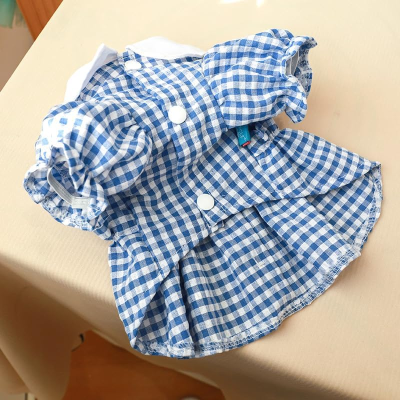 Dog Plaid Dress for Small Dogs Cat Girl Spring Summer Cute Puppy Princess Dress Pet Clothes (Blue, M) image number 5