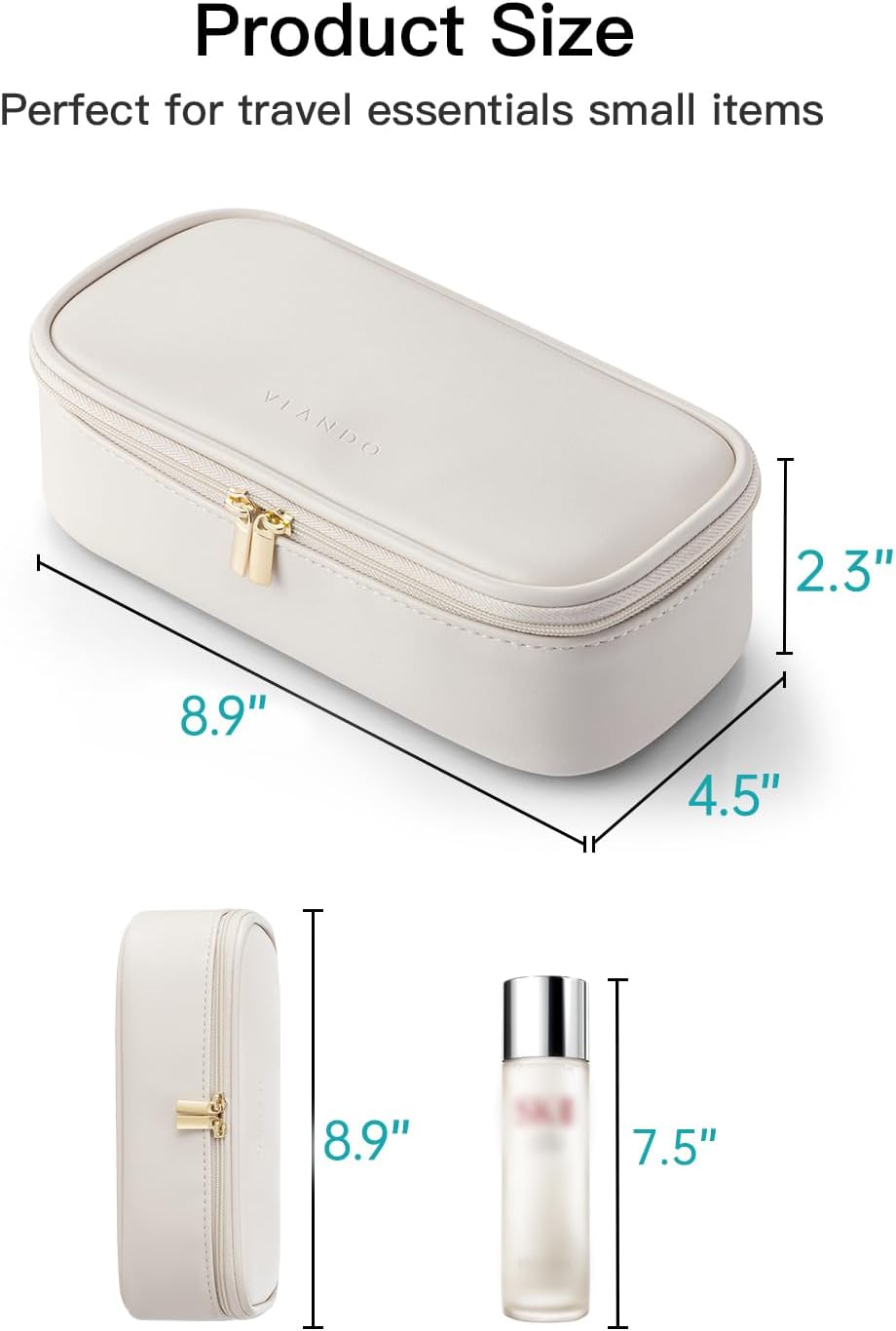 Vlando Travel Makeup Bag, Small Travel Beauty Bag Cosmetic Bag for Women Portable Makeup Organizer Case Bag Makeup Brush Organizer Pouch-White, Pillow White-Large image number 6