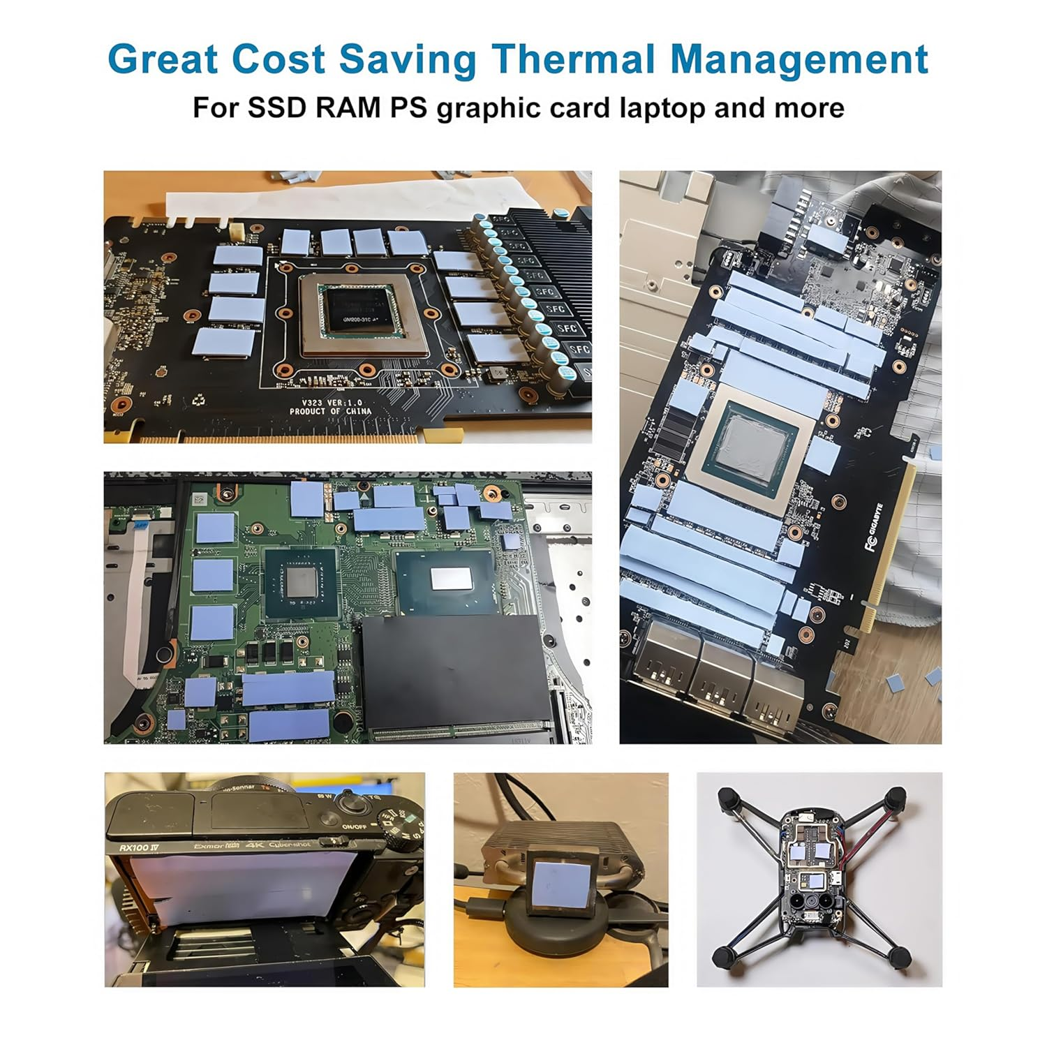 12 Pack Assorted Thickness 0.5 1.0 1.5 Mm Thermal Conductive Silicone Pads with 6.0 W/Mk Thermal Conductivity, Soft Safe Simple to Apply for SSD CPU GPU LED IC Chipset Cooling -Blue - 12-Pack Blue image number 4