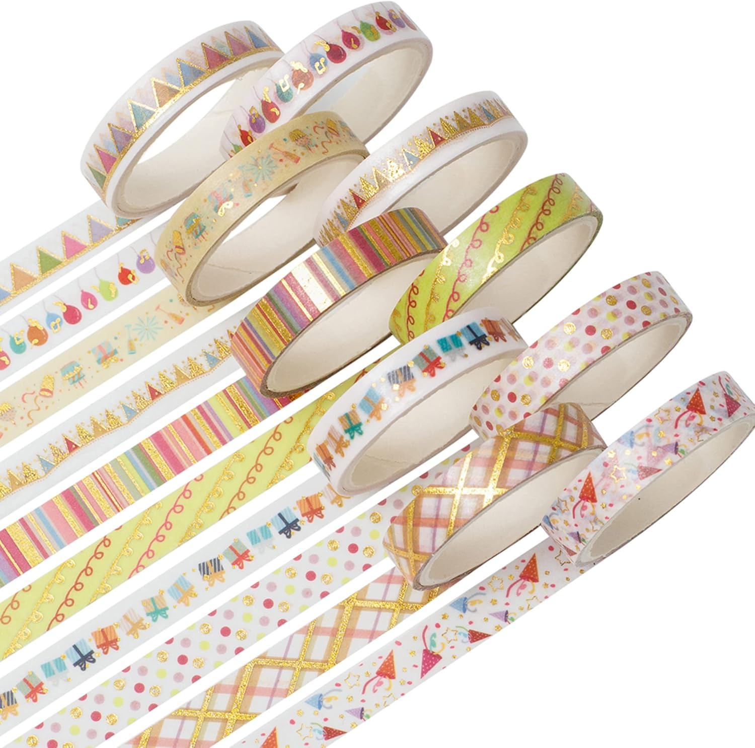 YUBBAEX 10 Rolls Sparkling Washi Tape Set 8Mm Skinny Gold Foil Decorative Masking Washi Tapes for Bullet Journal,Scrapbook, Planner, DIY Crafts (Party Elements) - Beauty image number 6