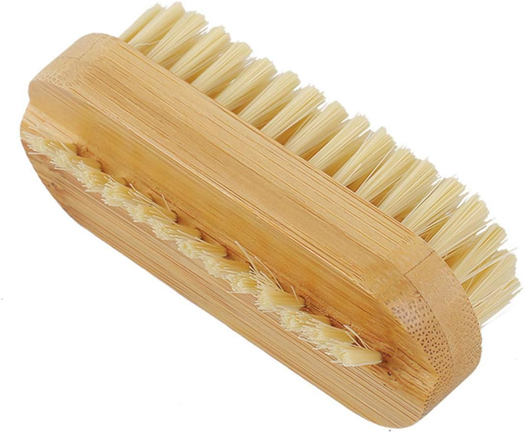 2 Pcs Bamboo Nail Brushes, Two Side Hand Nail Brush with Tampico Fiber Bristle, Small Finger Nail Brush for Toes Nails Fingertips Hands Home Salon Use