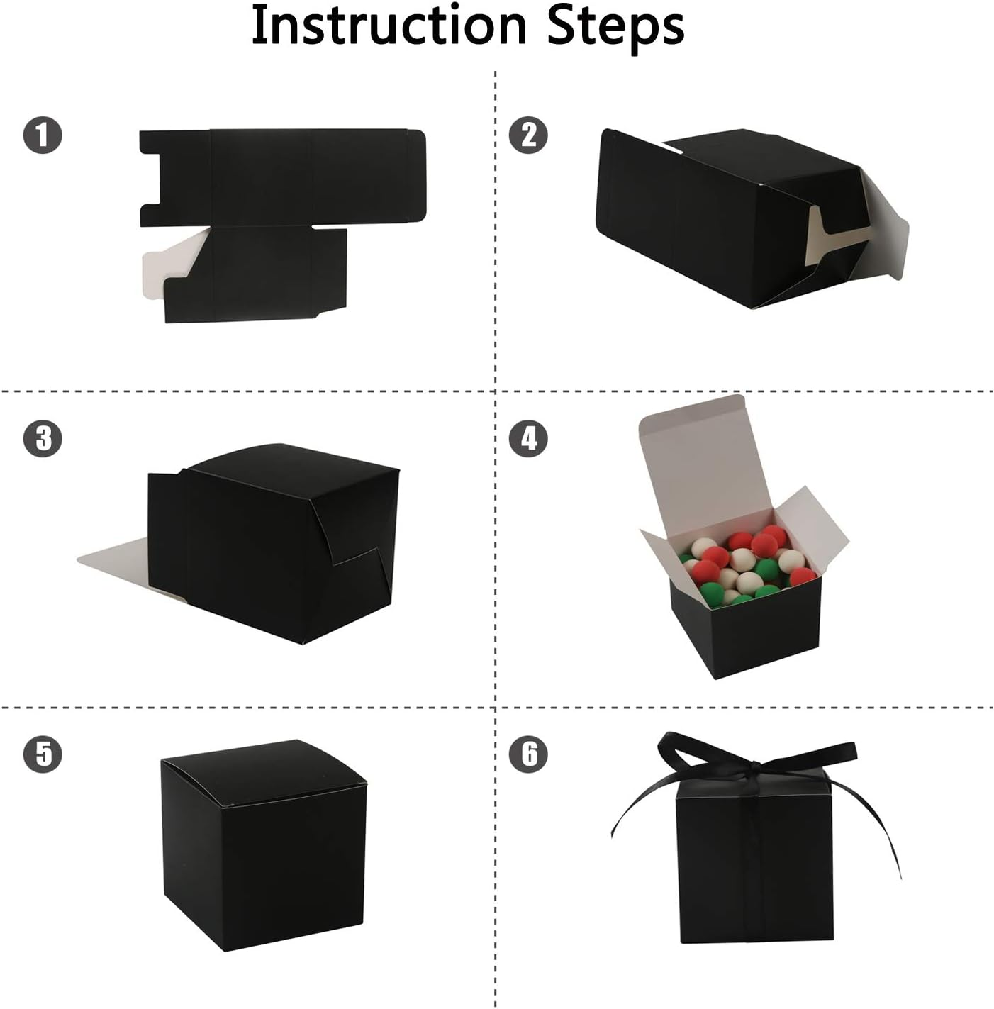 COTOPHER 60Pcs Small Gift Boxes, Favor Boxes 2X2X2 Inches Paper Gift Boxes with Ribbons Candy Box for Wedding Favors Baby Shower Bridal Shower Birthday Party (Black) image number 3