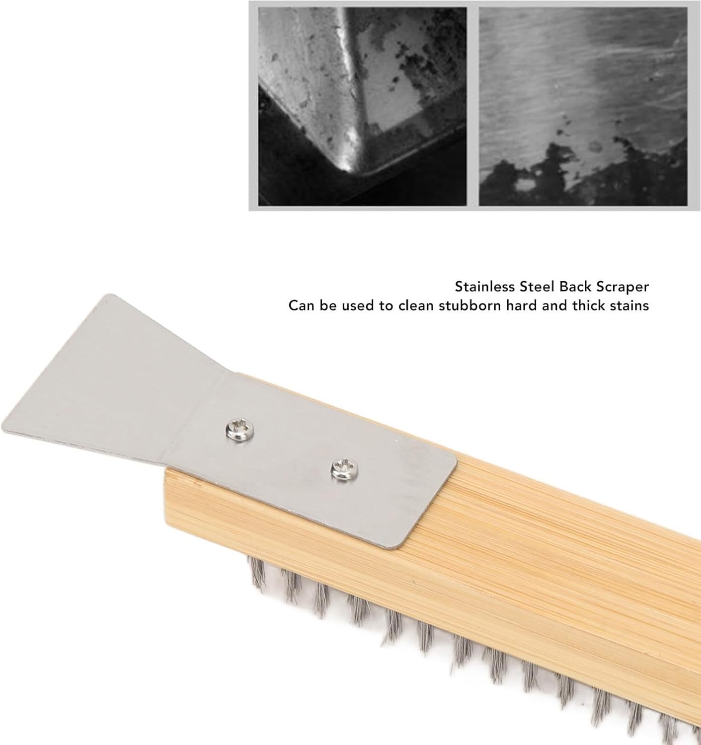 Pizza Oven Brush, 57.5Cm Non Scratch Heat Proof Stainless Steel Pizza Stone Cleaning Brush, Long Bamboo Handle Outdoor Pizza Oven Accessories with Scraper, Hanging Hole image number 5
