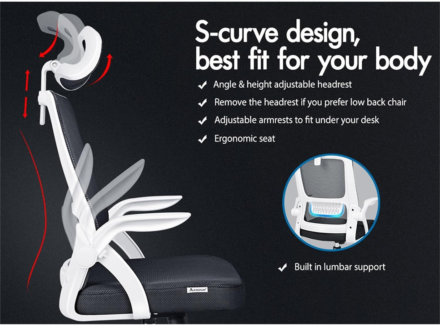 ALFORDSON Office Chair Mesh Computer Chair Swivel Executive Desk Chair with Adjustable Headrest and Armrest Arco Series(White Black) image number 6