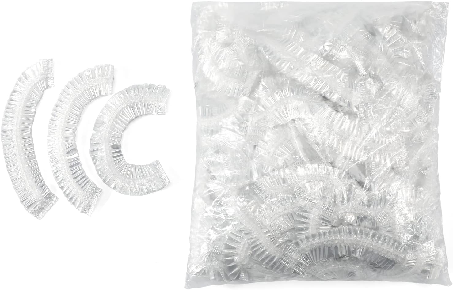 GCQQ 100Pcs Disposable Shower Caps, 45CM Clear Plastic Caps for Women, Long Hair, Hotel, Spa image number 1