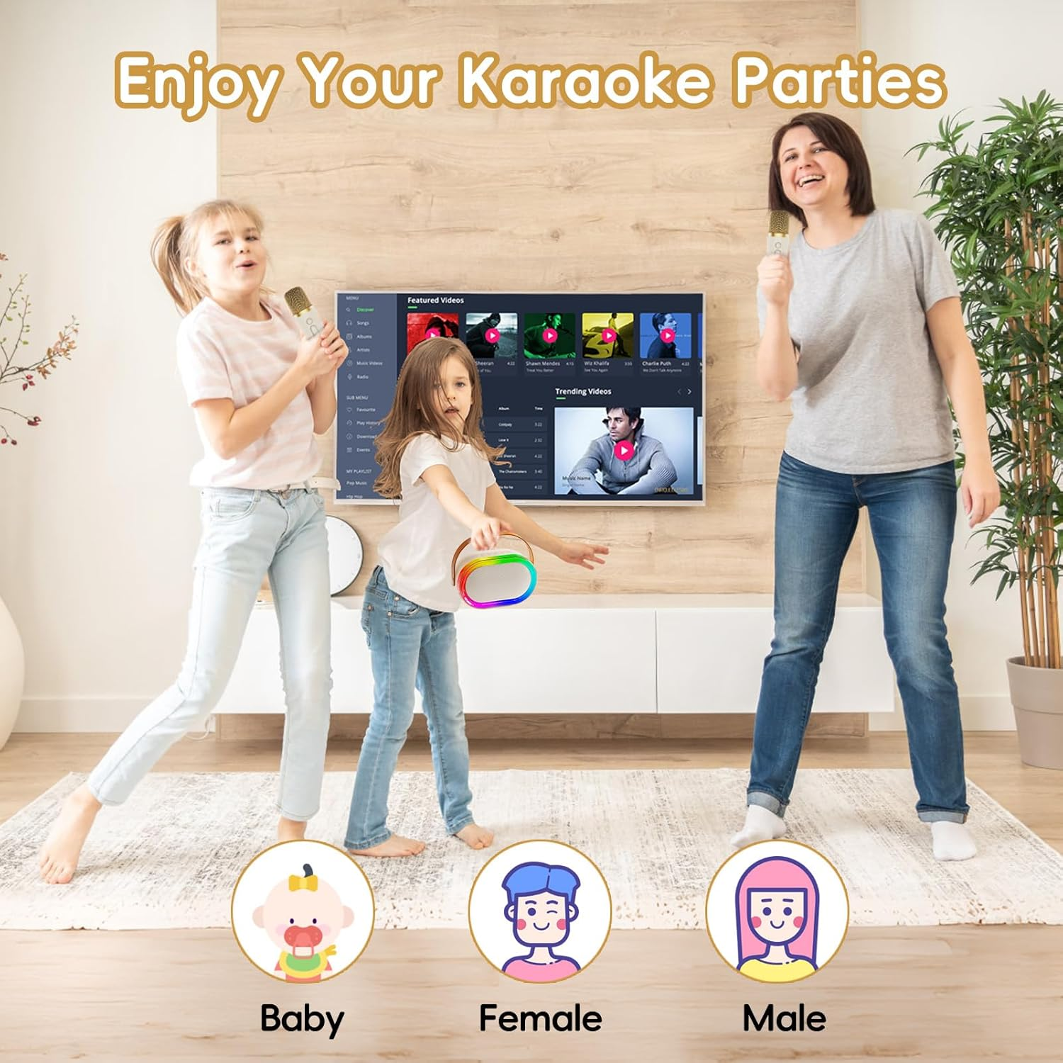 JYX Karaoke Machine for Boys and Girls, Portable Bluetooth Speaker Mini Karaoke Machine with 2 Wireless Microphones & LED Lights for Home Party Gathering, Birthday Gifts for Girls Boys (15W)