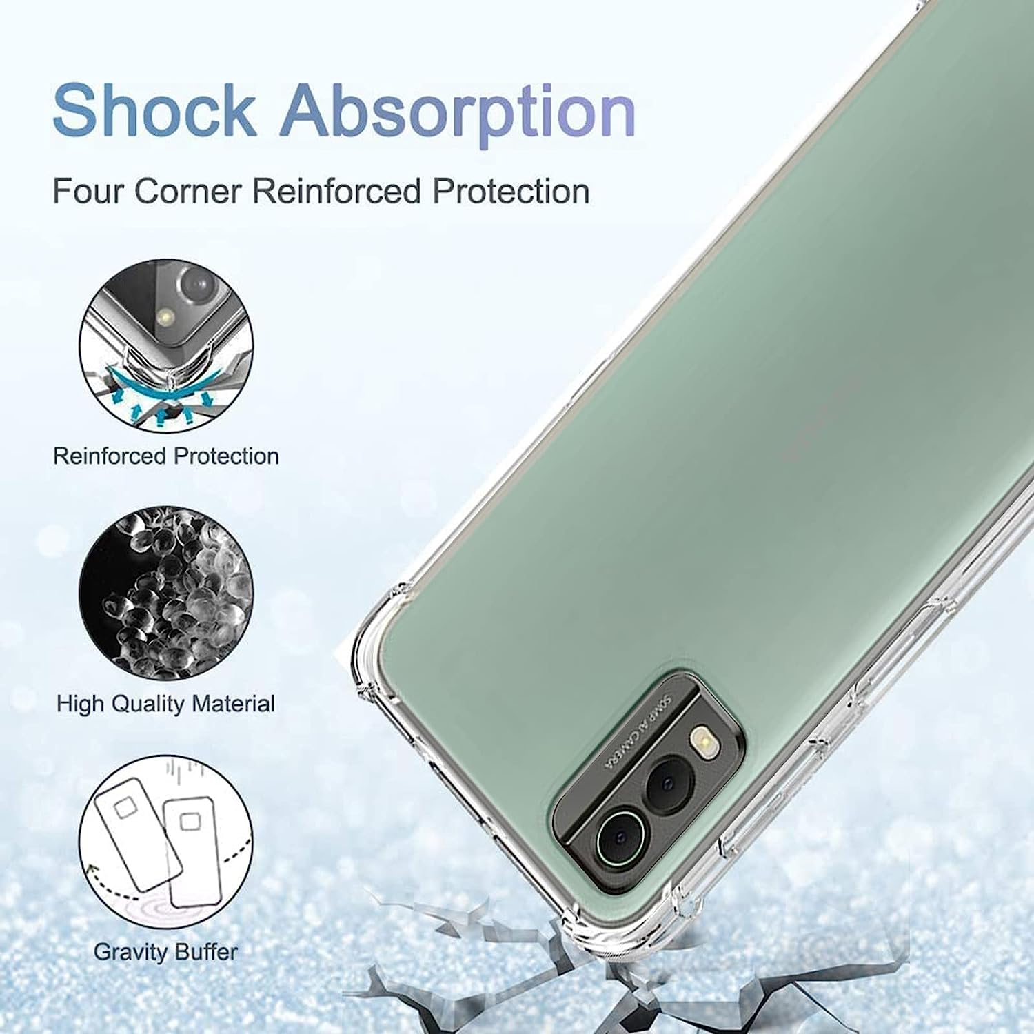 Case for Nokia C32 + [3 Pack] Screen Protector, Electro-Weideworld Ultra Thin Shockproof Soft TPU Clear Protective Case for Nokia C32 image number 6