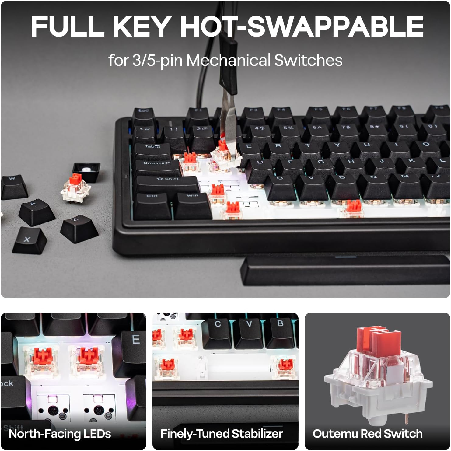 EPOMAKER Aula F75-Wired 75% Gaming Keyboard with Knob, Shine through ABS Keycap, Hot Swappable Creamy Mechanical Keyboard for Games/Office (Black) image number 3