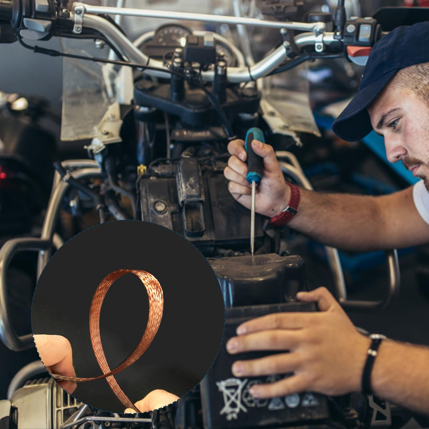 10Pcs Universal Automotive Ground Straps, 10/12 Inch Engine Ground Strap Kit Braided Copper Ground Straps Automotive Ground Strap Wire Ground Strap Connectors for Most Cars (Copper) image number 3