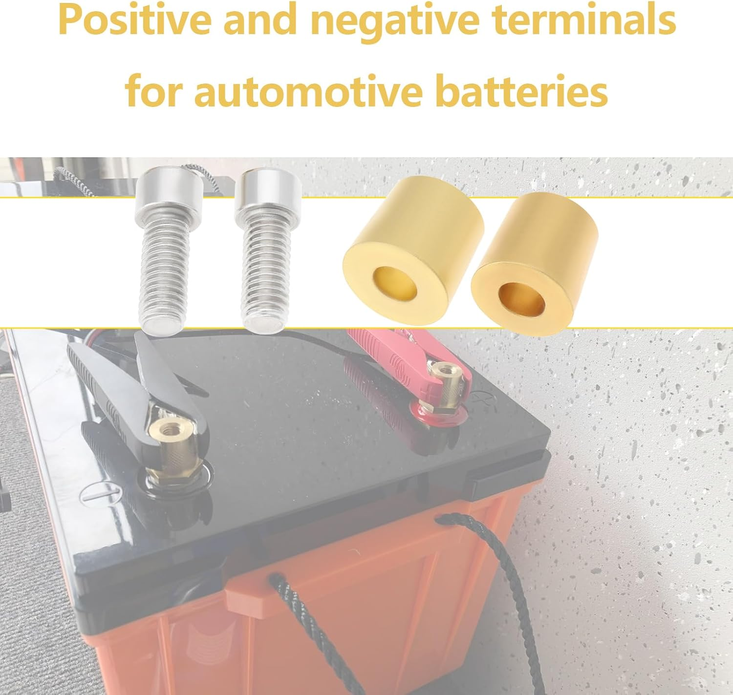 Emsea 1 Pair M8 Brass Battery Pole Adapter M8 Battery Terminal Connector Brass Positive or Negative Battery Cable Clamps for Lithium Car Batteries image number 4