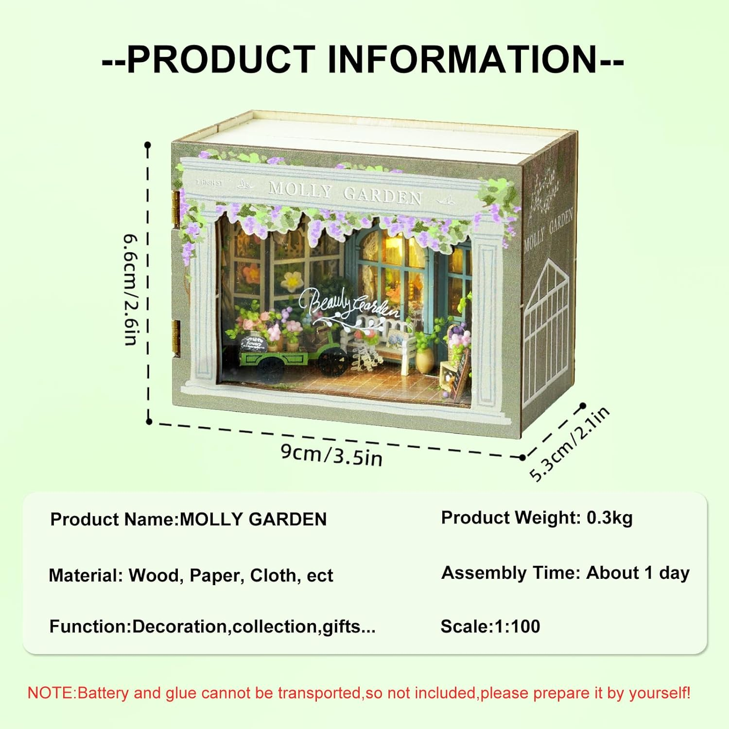 CUTEROOM DIY Doll Room Miniature Furniture House Kit with LED Light and Accessories-Light Refreshment Restaurant (MINI112) image number 5