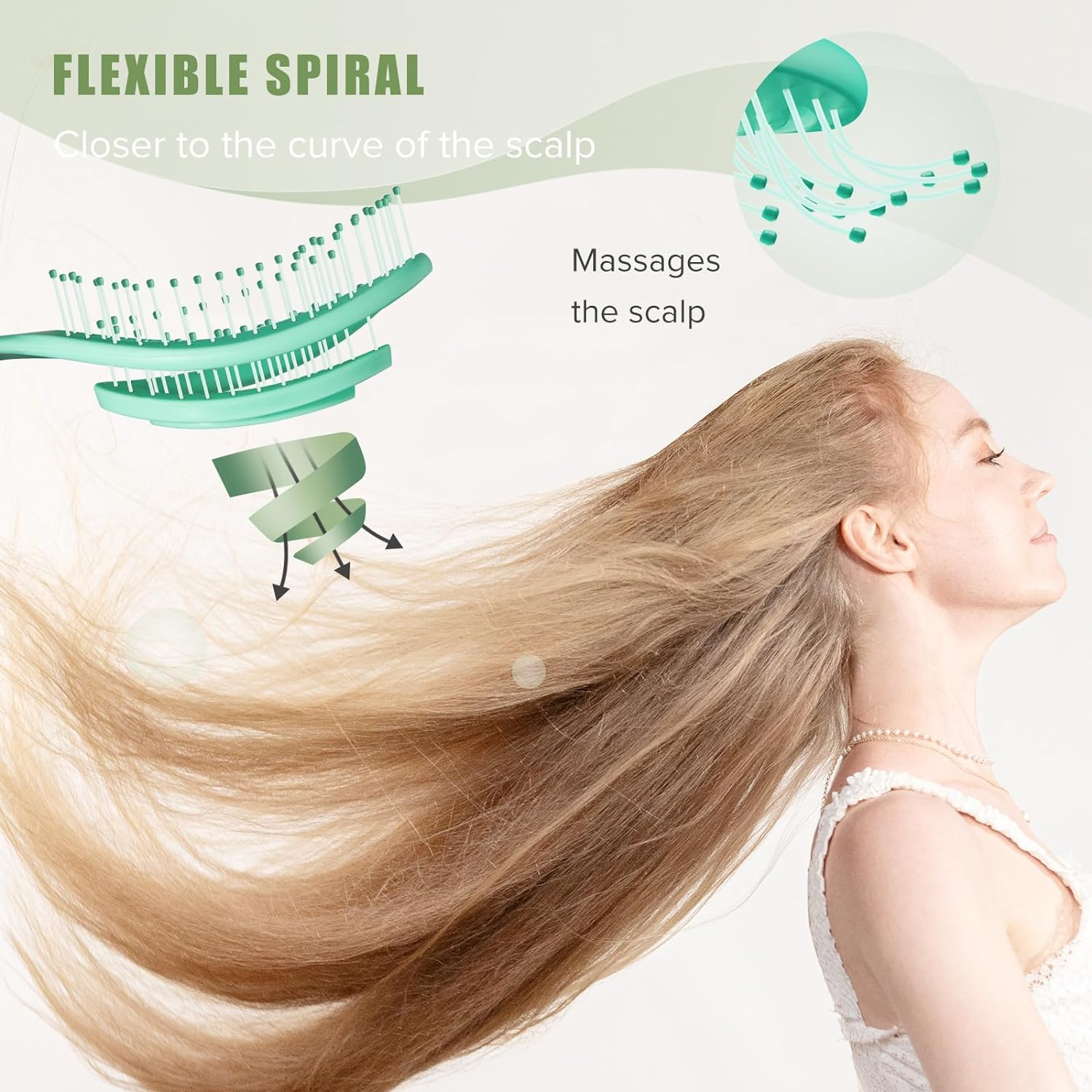 SHINLEA Detangle Hair Brush anti Tangle Hair Brush, Detangling Wet & Dry Hair Brush Spiral Hairbrush for Women, Men, Kids, Glide through Tangles for All Hair Types (Green) image number 1