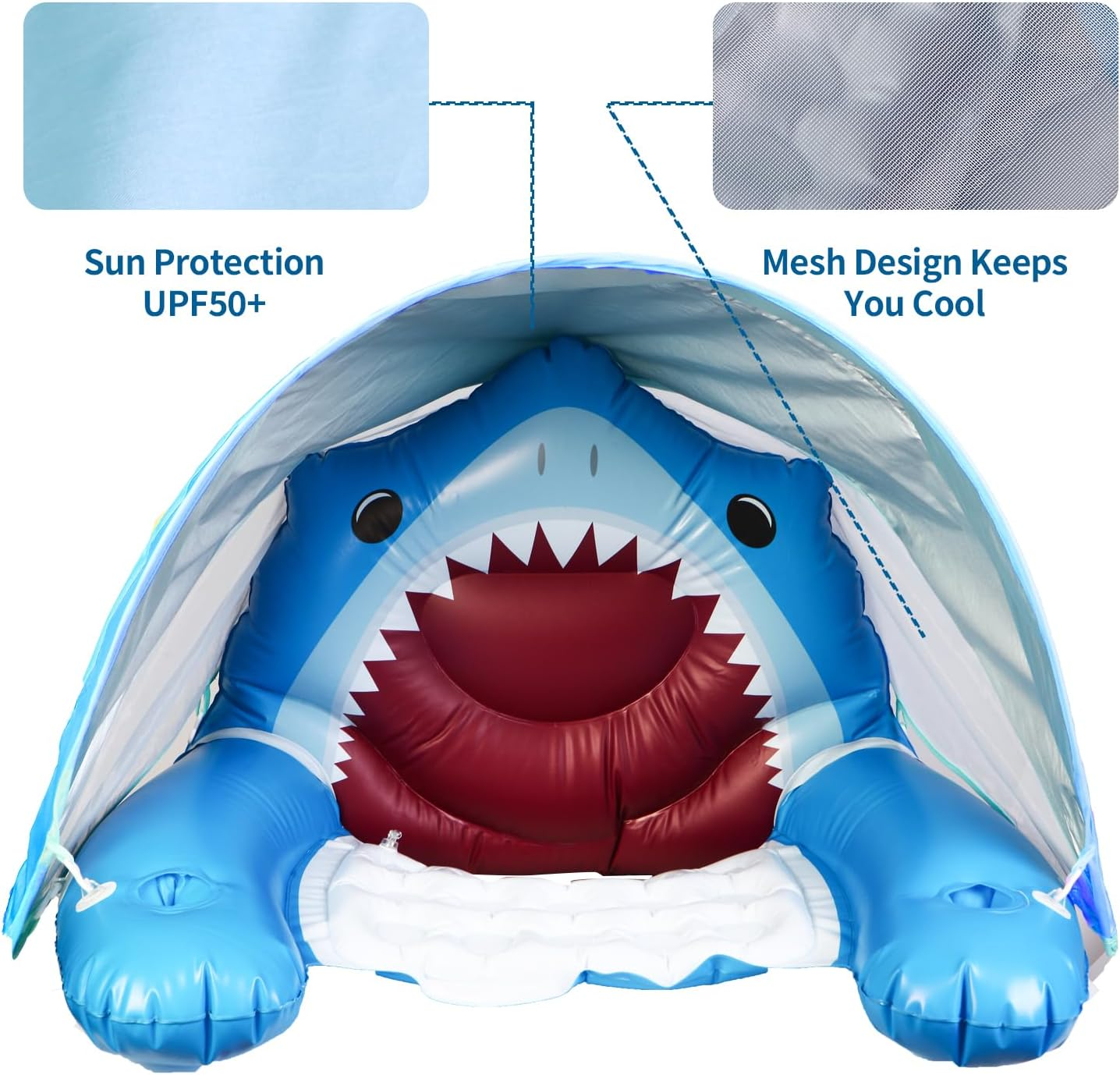 Inflatable Shark Pool Floats Chair with Canopy, Cup Holders for Adults | Large Pool Lounge Chairs with Adjustable Sunshade, Drink Holder and Ergonomic Headrest | Beach Floats Pool Chair image number 4