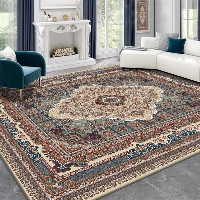 120 * 80Cm Washable Rugs for Entryway, Faux Wool Vintage Throw Rug for Entrance Kitchen, Soft Boho Floor Covering Carpet Retro Distressed Medallion Mat Traditional Interiors (07) image number 4