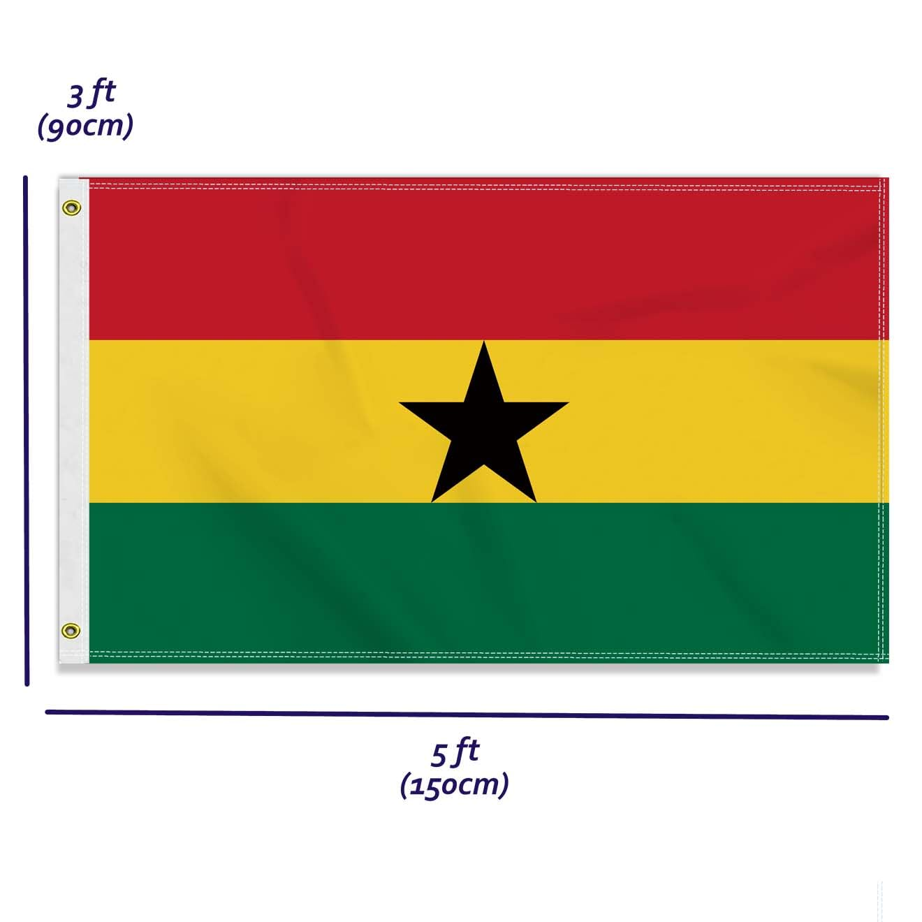 Large 3&times;5 FT Ghana Flag, Big Ghananian100D National Outdoor Banner,Decorgarden with Brass Gromment image number 4