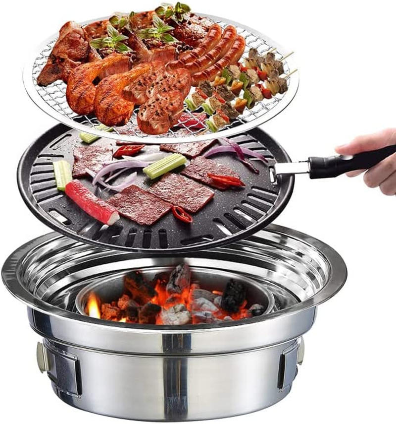 Multifunctional Charcoal Barbecue Grill, Portable Household Korean Grill, Smoker Grill Non-Stick round Carbon Barbecue Grill Camping Grill Stove for Outdoor, Indoor and Picnic image number 3