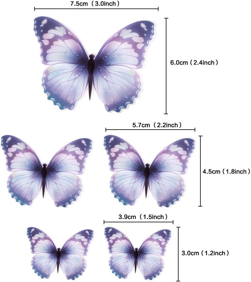 30Pcs Bule Purple Mixed Size Lively 3D Butterfly Cupcake Topper for Girls Women'S Happy Birthday Wedding Party Cake Wall Party Food Decorations image number 5