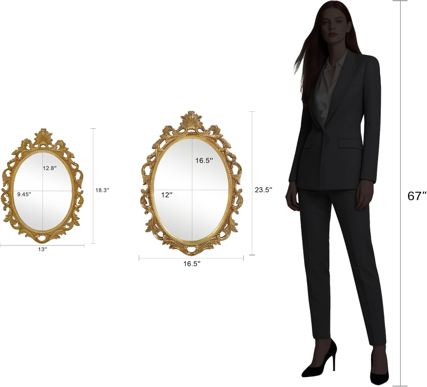 Simon'S Shop Oval Mirror Baroque Style Decorative Mirrors for Wall, 18.3 X 13 Inches, Gold, Vintage Decor image number 7