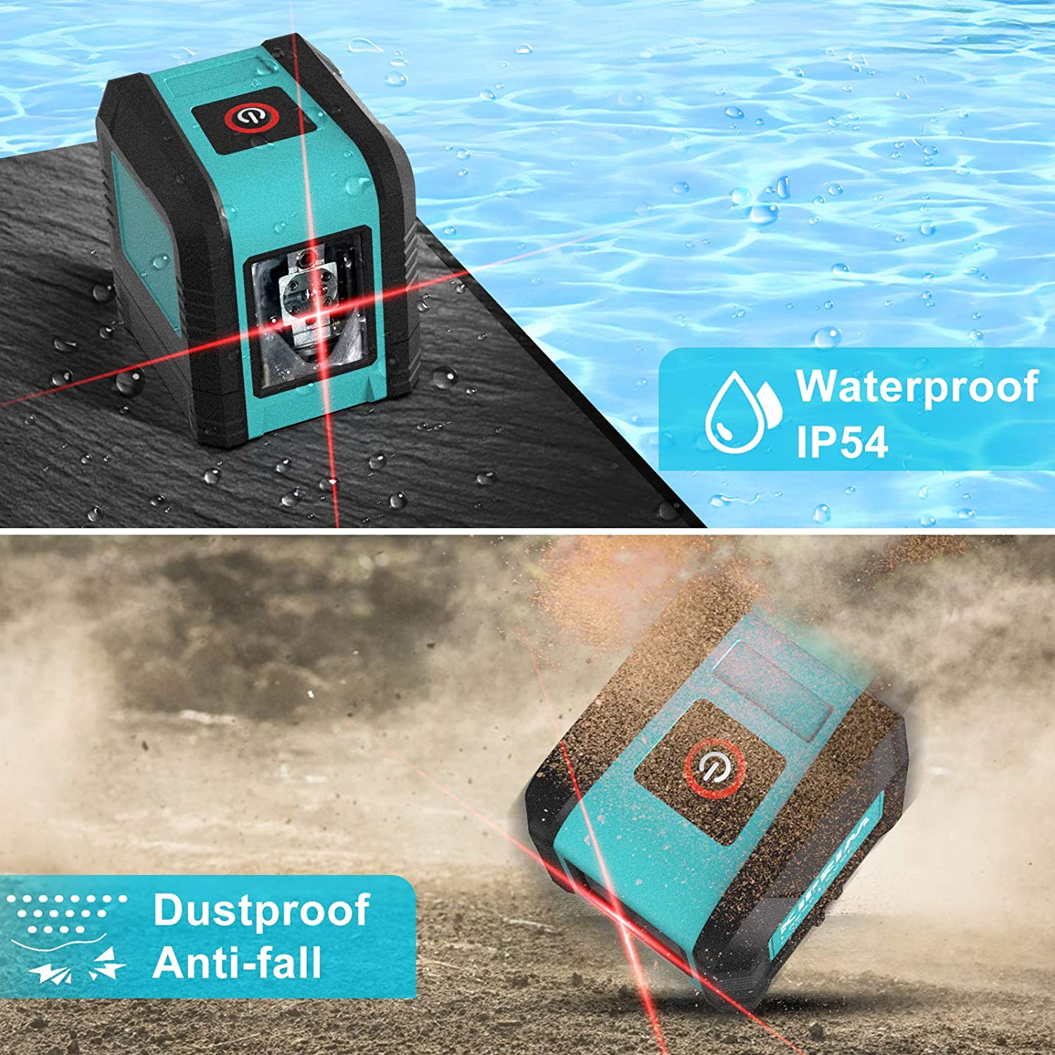 Kiprim Laser Level Self-Leveling Red Beam Horizontal and Vertical Cross-Line Laser for Construction,Picture Hanging,Wall Writing Painting (Red) image number 1