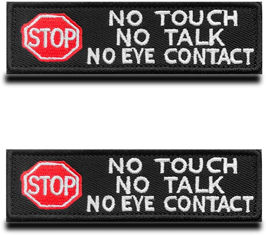 2 Packs Service Dog Patch No Touch No Talk No Eye Contact Stop Warning Safe Vests/Harnesses Patch Hook & Loop Embroidered Badge Emblem for Service Working Guide Animals image number 1