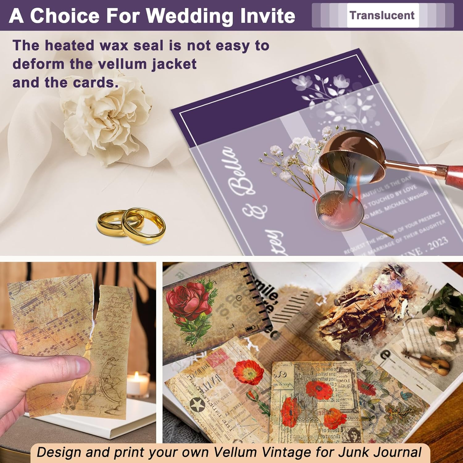 Thick Translucent Vellum Paper, Oplymio 42 Sheets 167GSM Printable Vellum Paper for Invitations, Envelopes, Heat Embossing, Belly Bands(8.5 X 11 Inches) image number 2