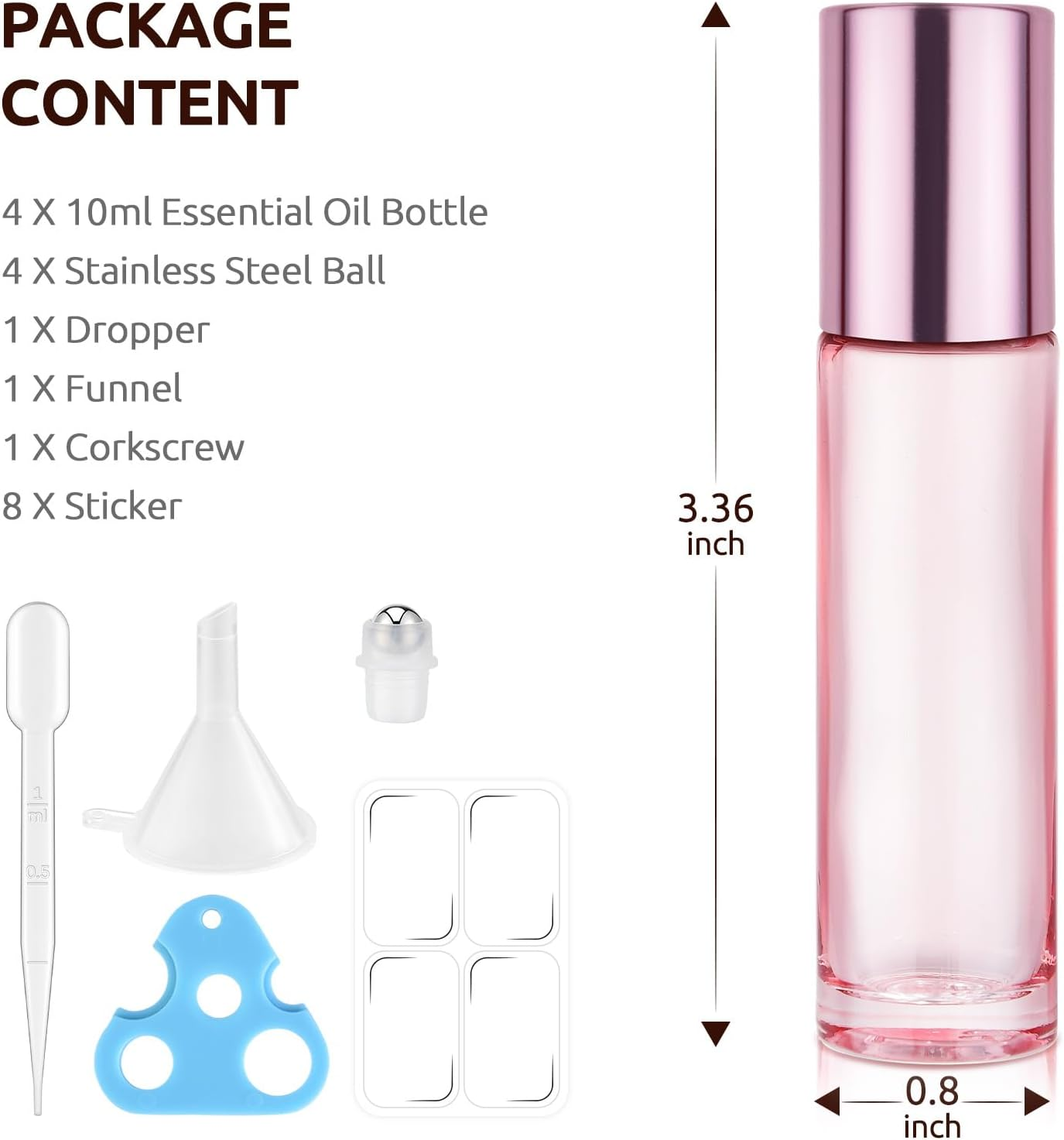 4 Pack Pink Glass Essential Oil Roller Bottles, 10Ml Empty Refillable Rollerballs with Pink Caps - Travel Roll-On Containers for Perfume & Essential Oils image number 4