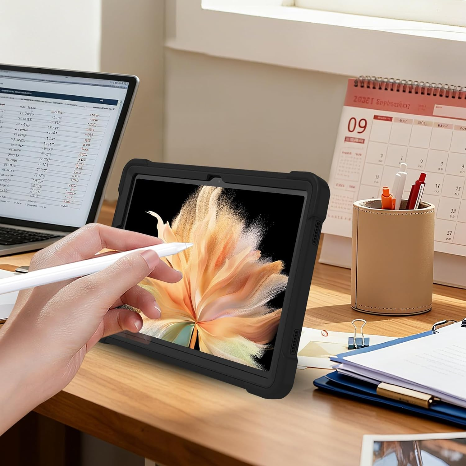 ROUMAYMAY Case for Samsung Galaxy Tab A11 Plus/A9 plus with Kickstand Adjustable, Silicone Hard Back Heavt Duty Shockproof, Tablet Cover for Samsung Tab A11 plus 11 Inch, Black