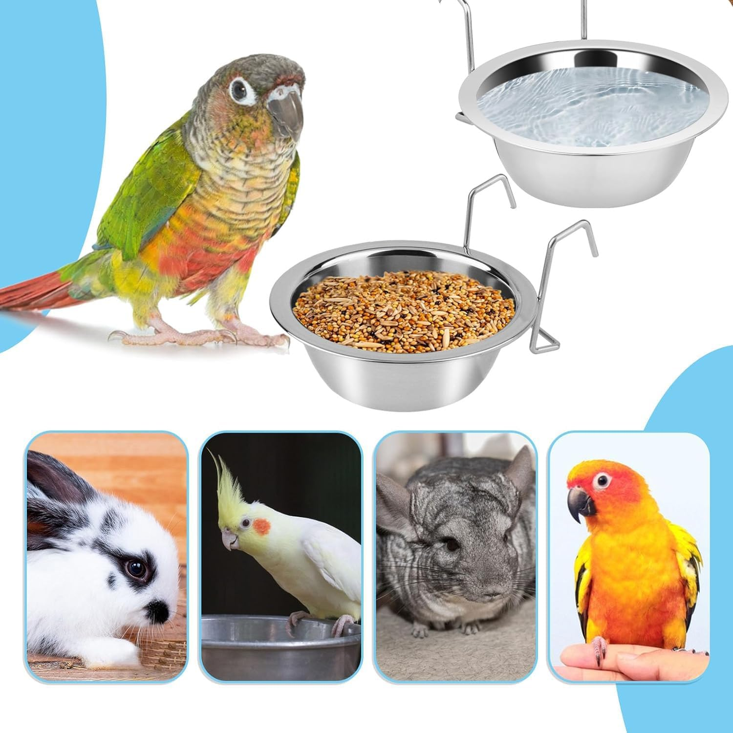 2 Pcs Stainless Steel Dog Crate Water Bowl, Dog Feeder Food Holder Puppy Bowls, Hanging Dog Bowls for Kennel outside or inside (8 Oz)