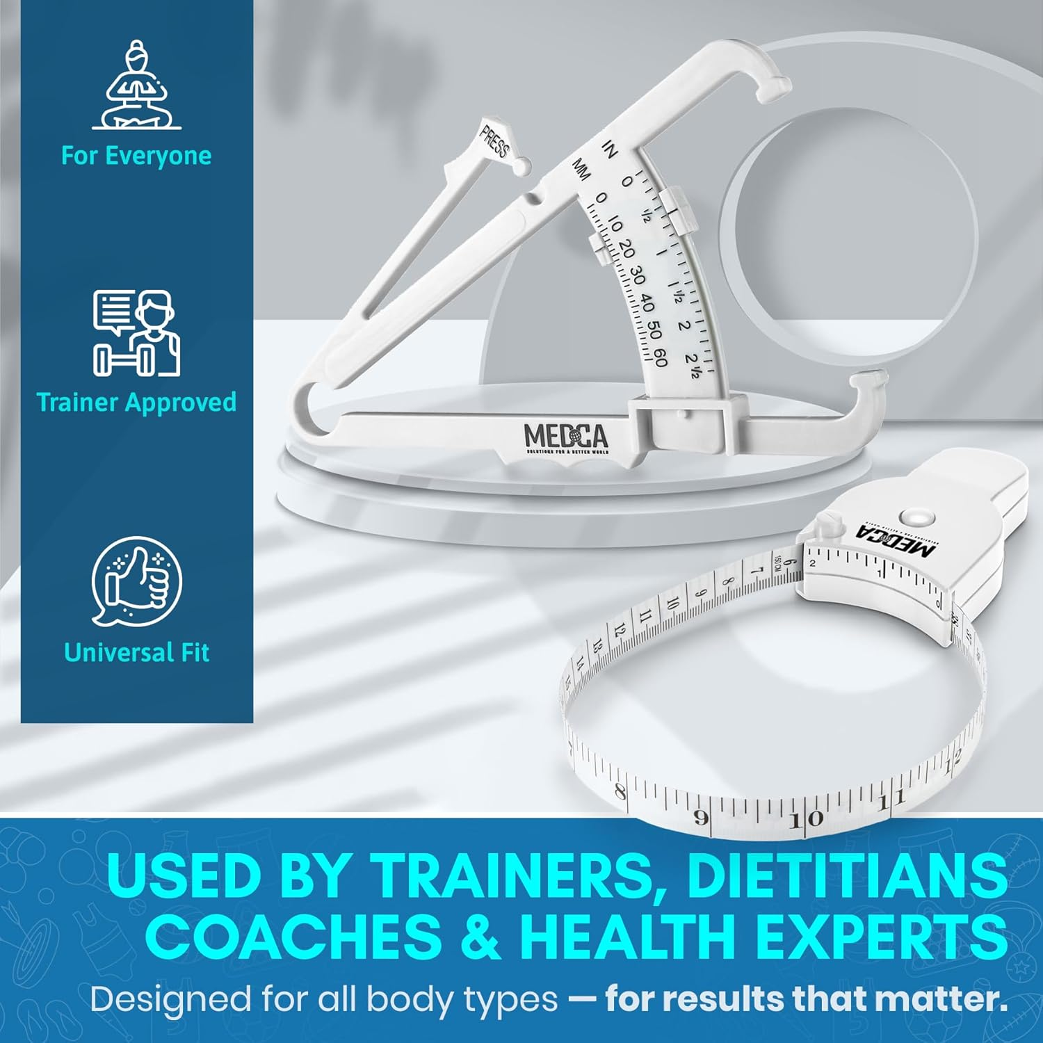 Body Fat Caliper and Measuring Tape for Body - Skinfold Calipers and Body Fat Tape Measure Tool for Accurately Measuring BMI Skin Fold Fitness and Weight-Loss - New Upgraded Design (White) &hellip; image number 3