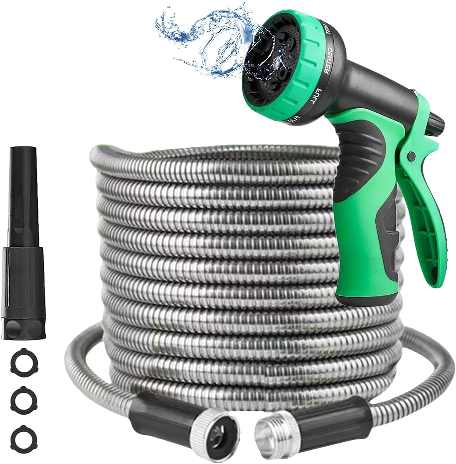 50Ft Flexible Garden Hose - Stainless Steel with Multi-Function Nozzle, Kink Free & Tangle Free, Suitable for Patio, Outdoor, RV Use