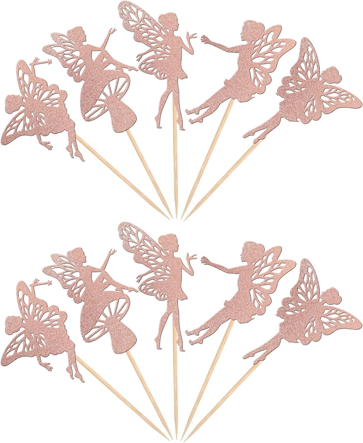 30 Pack Fairy Cupcake Toppers Glitter Flower Angel Fairy Ballet Dancer Cupcake Picks for Wedding Bridal Shower Baby Shower Birthday Party Cake Decorations Supplies Rose Gold image number 4