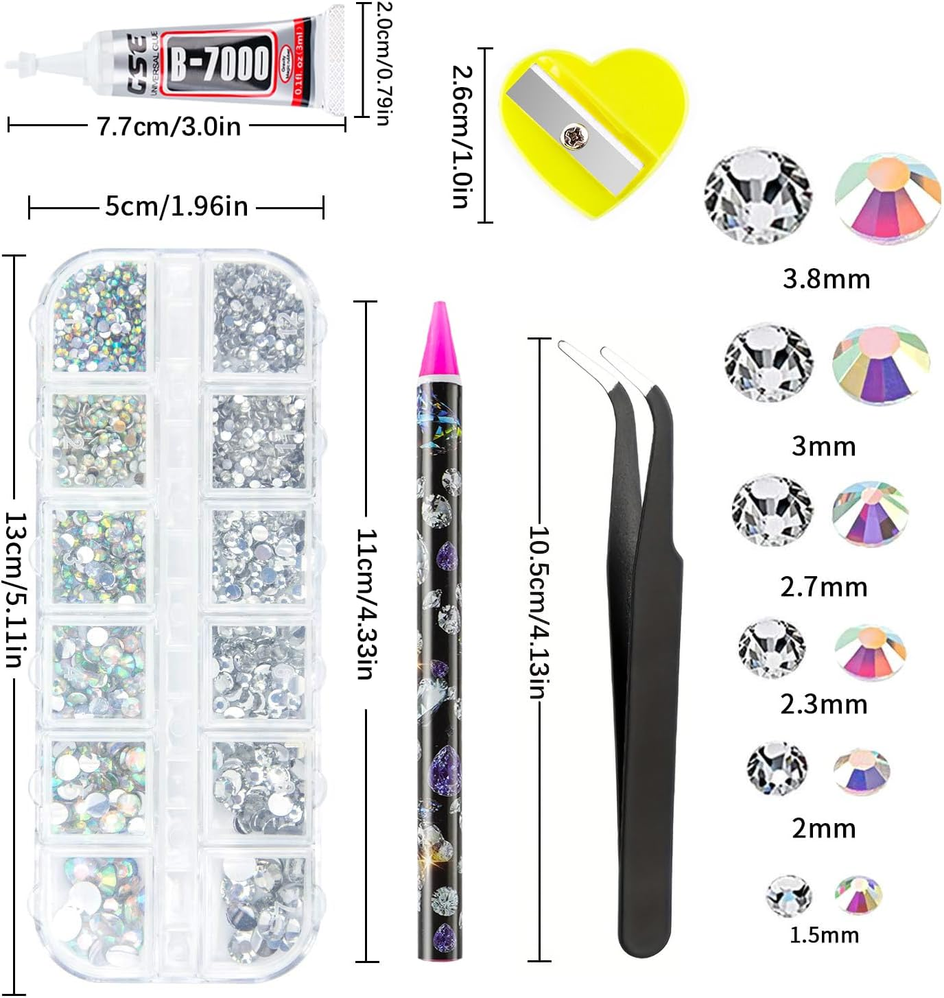 Canvalite Rhinestones 1500PCS in 6 Sizes Flat Back Nail Gems, Crystal AB Rhinestones Nail Art Gems with Pick up Tweezers and Rhinestone Picker Dotting Pen, Nail Rhinestones for Nails, Makeup, Clothes, Face, Craft By image number 2