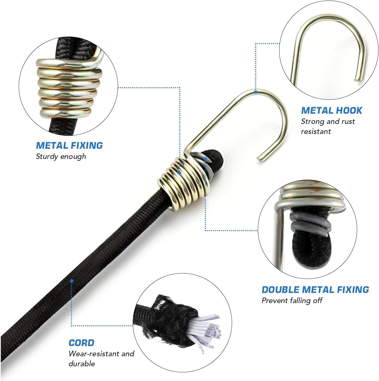 15Pack Mini Bungee Cords with Hooks 10 Inch Black Elastic Rope Rubber Strap Mini Rubber Cord Elastic Bungee Straps for Outdoor Camping Luggage Roof Racks Securing Car Tents Tarps Bikes Rvs image number 2