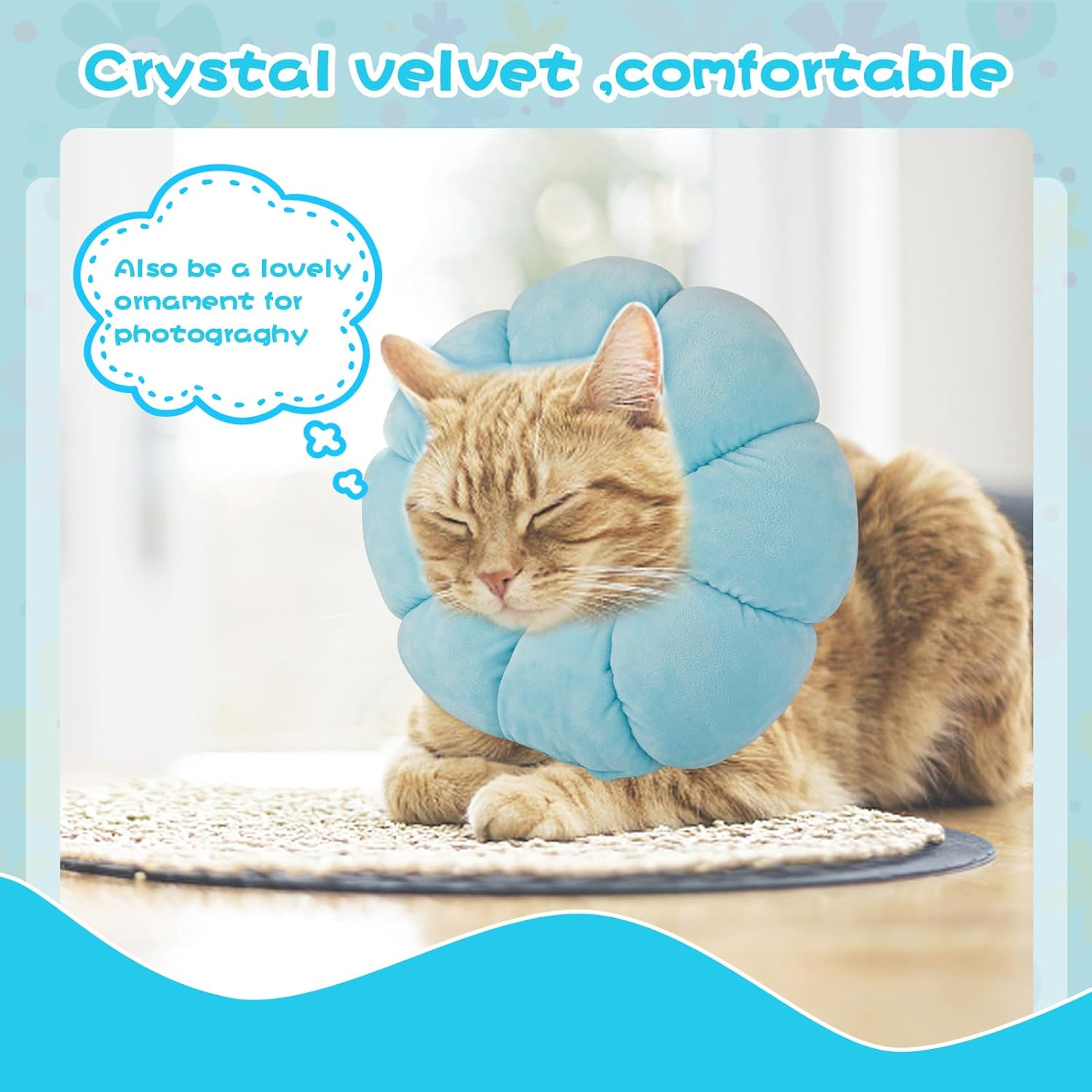 HYLYUN Cat Cone Collar Soft - Cute Flower Cat Recovery Collar, Adjustable Cat E Collar, Surgery Recovery Elizabethan Collars for Kitten and Cats (Blue) image number 1