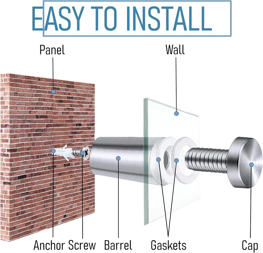 24 Pcs Sign Standoff Screws Advertising Screws Stainless Steel Wall Standoff Mounts Glass Acrylic Nail for Hanging Acrylic Picture Frame (12X25Mm) image number 3