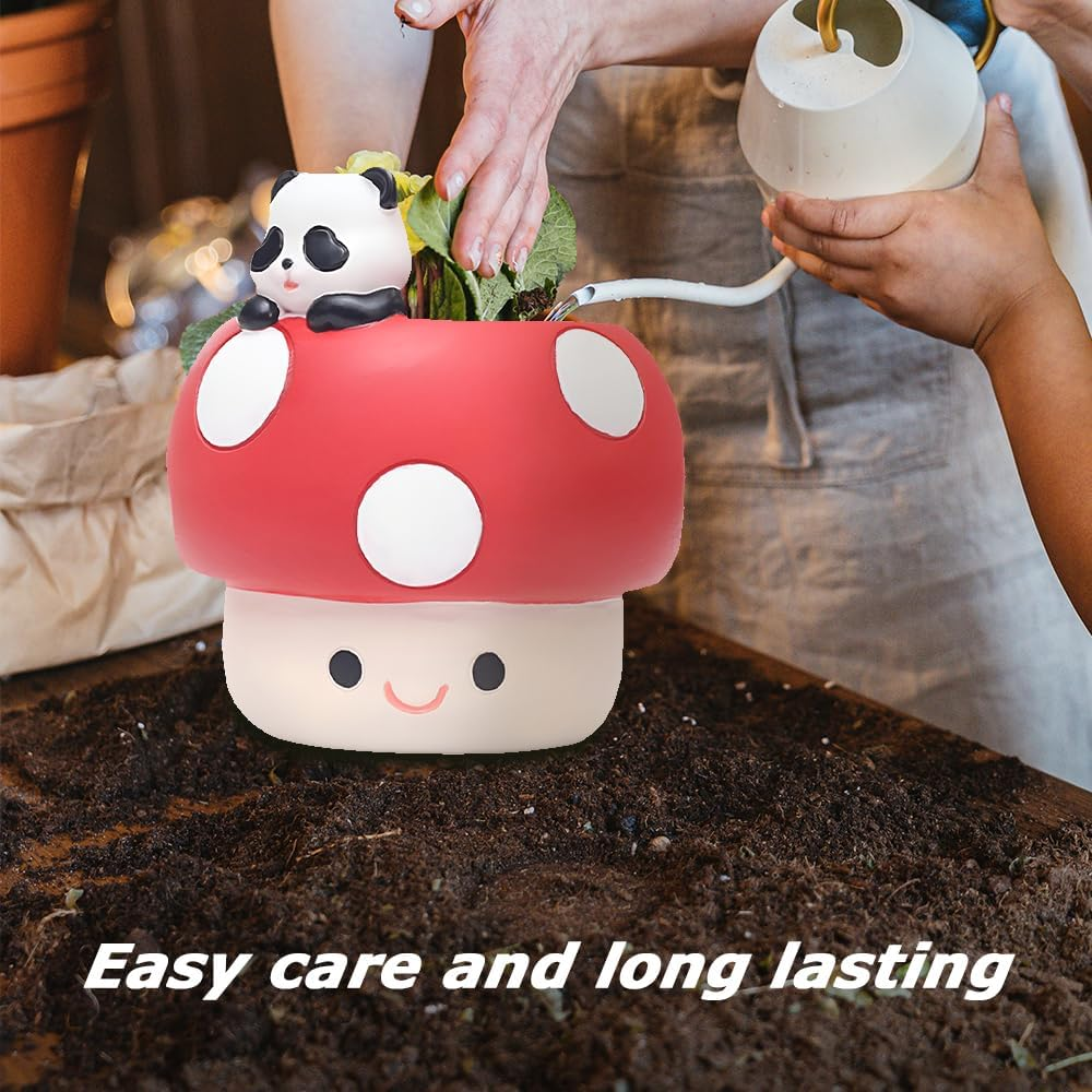 Desktop Succulent Planter with Durable Material, Panda Mushroom Resin Planter, Cute Cartoon Flower Pot, Suitable for Succulents, Miniature Gardening, Home & Office Decor image number 2