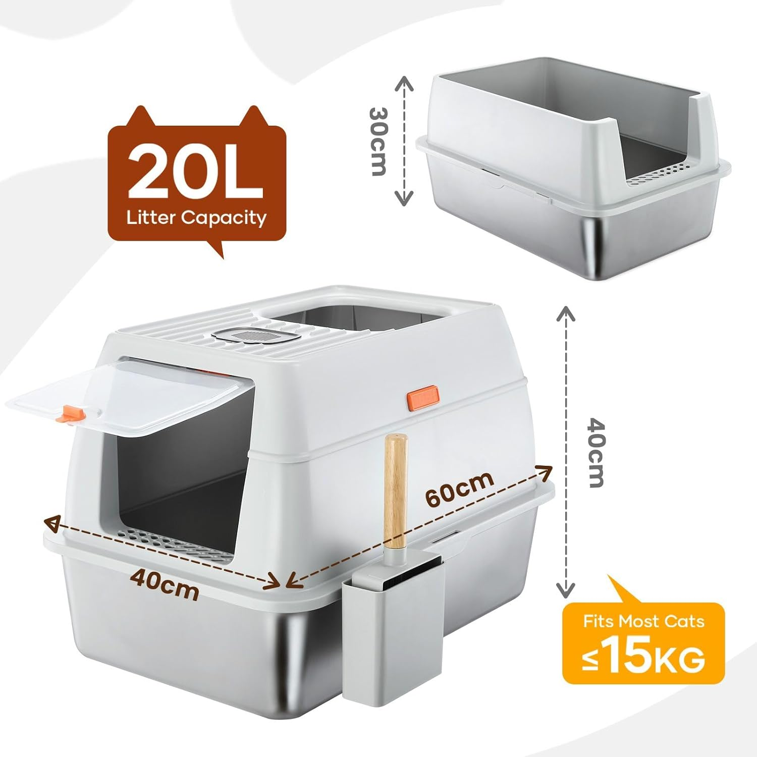 Pet Scene 2In1 Cat Litter Box Cat Enclosed Potty Pan Semi Covered Toilet Modular Tray High Sided Furniture, with ABS Lid Carbon Filters image number 2