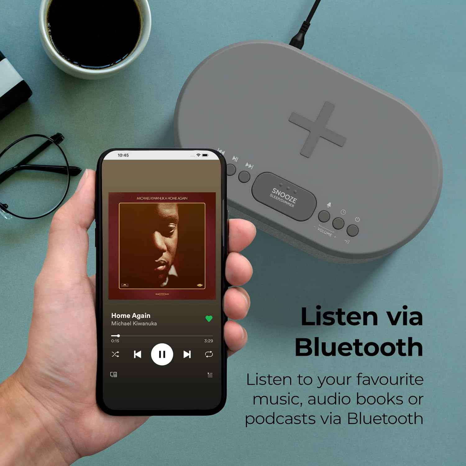 I-Box Bedside Wireless Charging Non Ticking Radio Alarm Clock with Dimmable LED Display - Mains Powered Dual Alarm Clock with USB Charger and Bluetooth Speaker, Grey image number 6