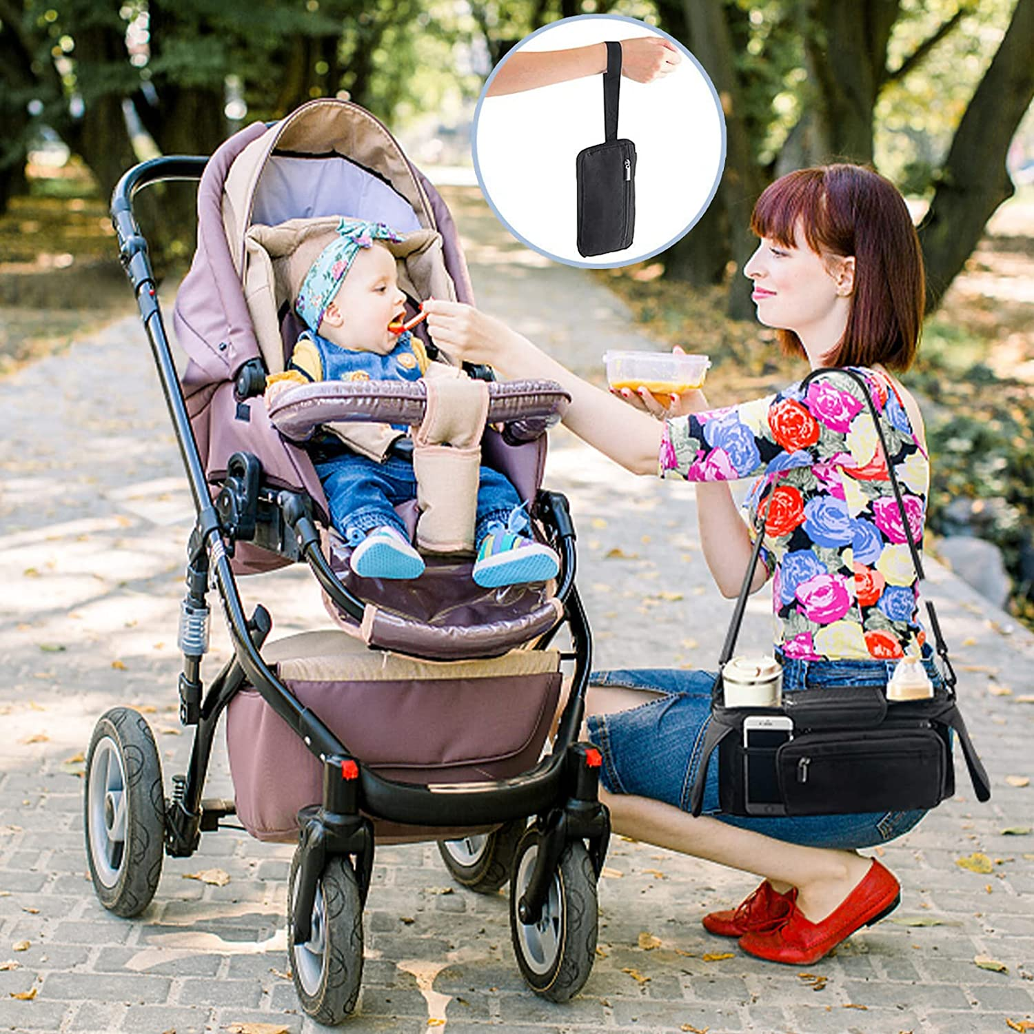 Universal Pram Organiser Bag Large Stroller Organiser with Cup Holders and Shoulder Straps, Stroller Accessories for Diapers Toys & Snacks image number 4