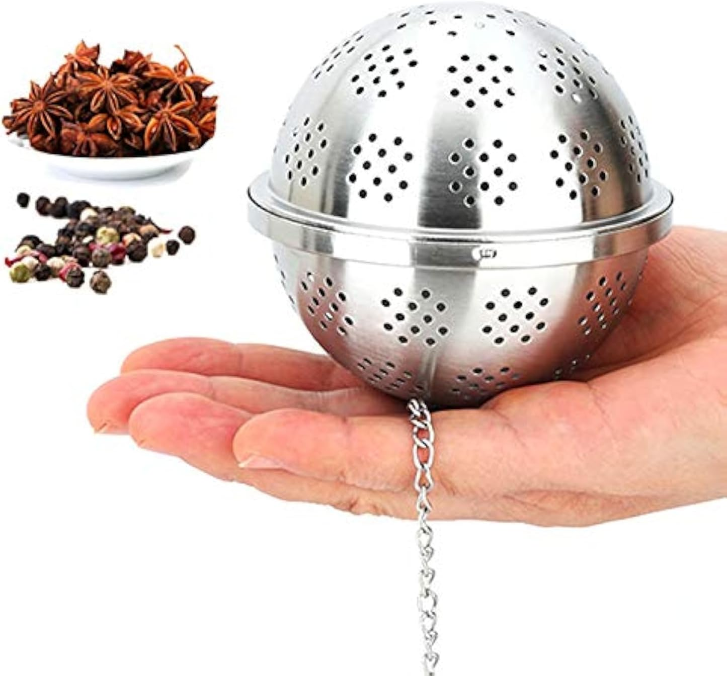 Spice Ball Extra Large for Cooking, Seasoning Ball, Spice Infuser, Tea Ball Filter, with Extended Chain Hook for Enhancing Soups, Stews, Cider, Wine, and Especially Brewing Large Quantities of Tea image number 2