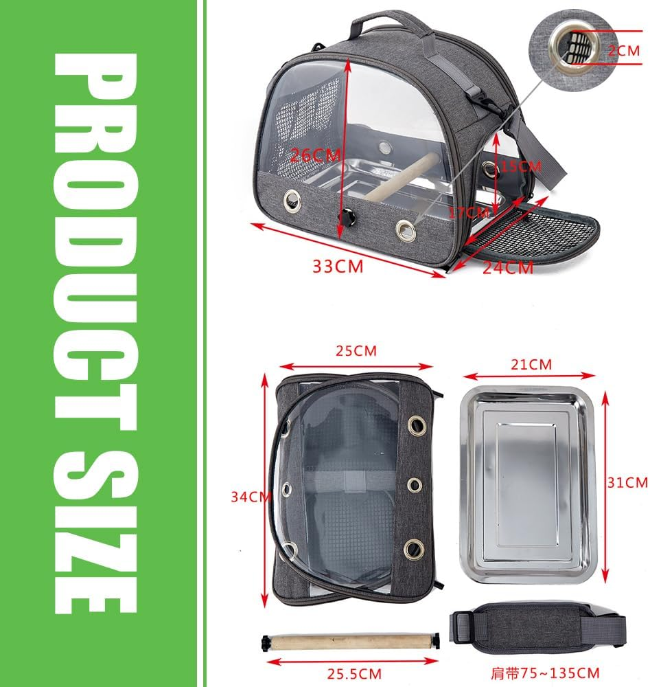 Bird Carrier Bag with Stand - Lightweight, Breathable Parrot Travel Cage, Portable Pet Transparent Bag (Grey)